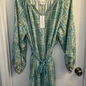 Marigold by Victoria Dunn Green Tile-Print Boho Belted Dress Size 2XL NWT